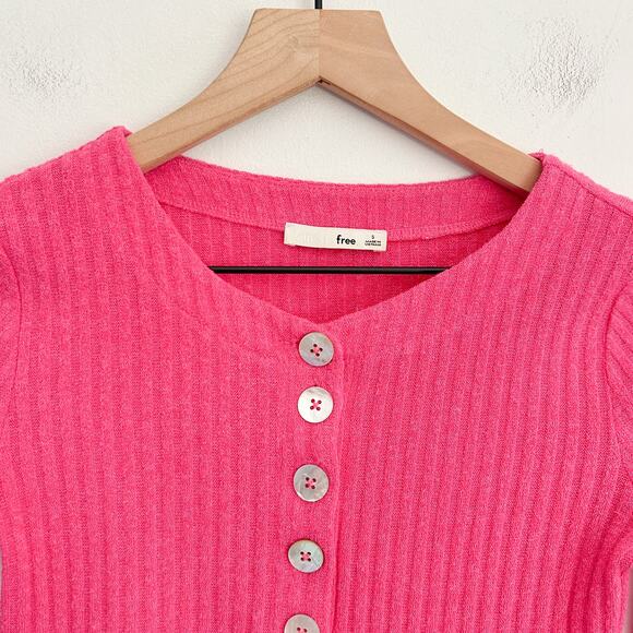 Aritzia Wilfred Cropped Ribbed Long Sleeve Halo Cardigan Sweater Size S Pink - Picture 3 of 6